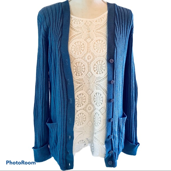 Rosanna Blue Button Down Cardigan. - Picture 4 of 5